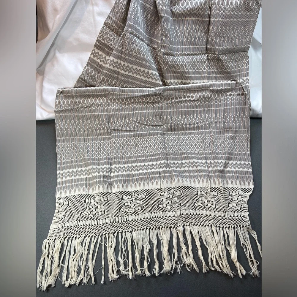 Vintage Handmade Cotton Shawl Scarf Wrap Bed dressing Mexican Rebozo Brown Tones